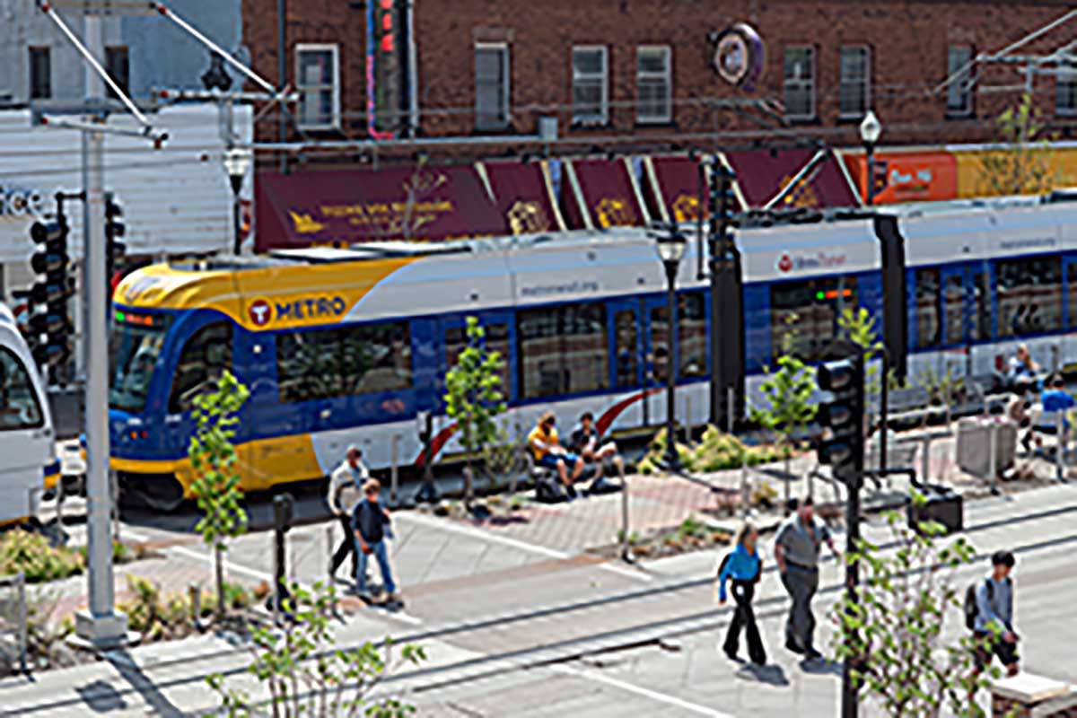 Light Rail train traveling through University of Minnesota